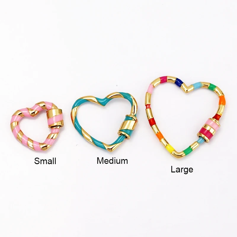 Heart Love Spring Colourful Enamel Screw On Carabiner Clasp ,for metal chain and cord , Findings for DIY Components