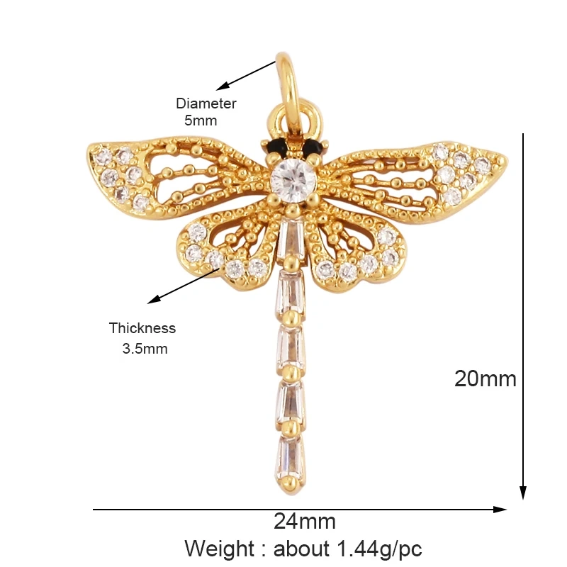 Bee Butterfly Dragonfly Spider Bird 18K Gold Zircon Charm Pendant,Cute Insect Animal Jewelry Craft Necklace Making Supplies M57