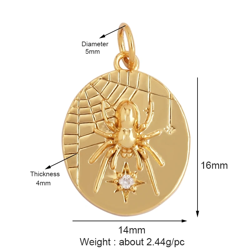 Bee Butterfly Dragonfly Spider Bird 18K Gold Zircon Charm Pendant,Cute Insect Animal Jewelry Craft Necklace Making Supplies M57