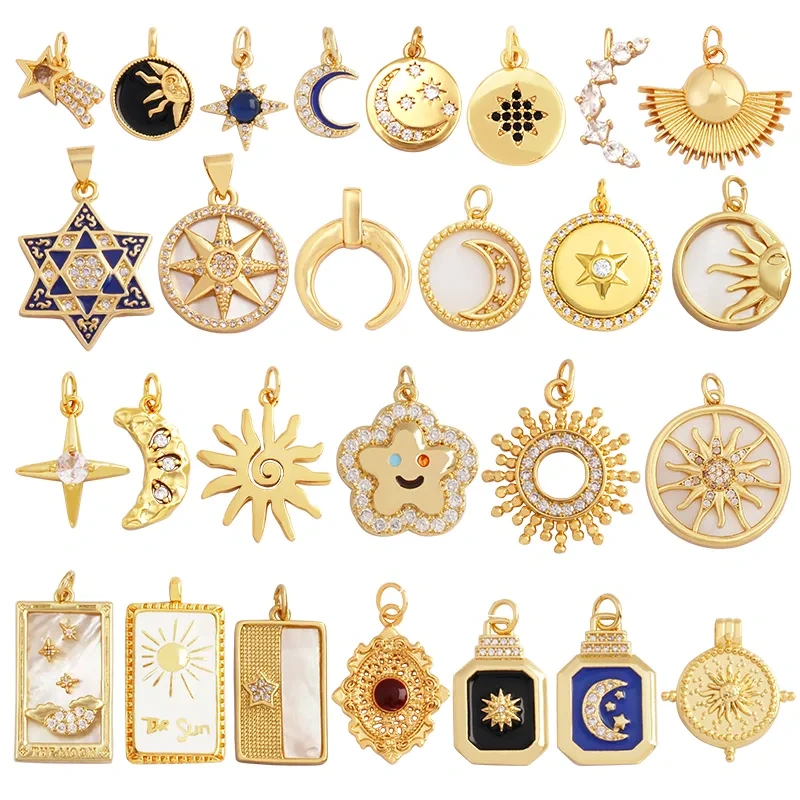 Trendy Shining Moon Star Space Celestial Compass Charm Pendant in Gold Colour , Jewelry Necklace Bracelet Making Supplies M71