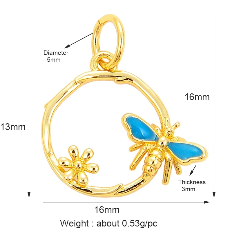Bee Butterfly Dragonfly Spider Bird 18K Gold Zircon Charm Pendant,Cute Insect Animal Jewelry Craft Necklace Making Supplies M57
