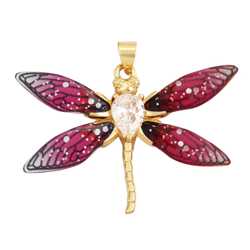 Trendy Acrylic Pearl Cubic Zirconia Butterfly Dragonfly Charm Pendant,Insect Animal Jewelry Necklace Making Accessories M79