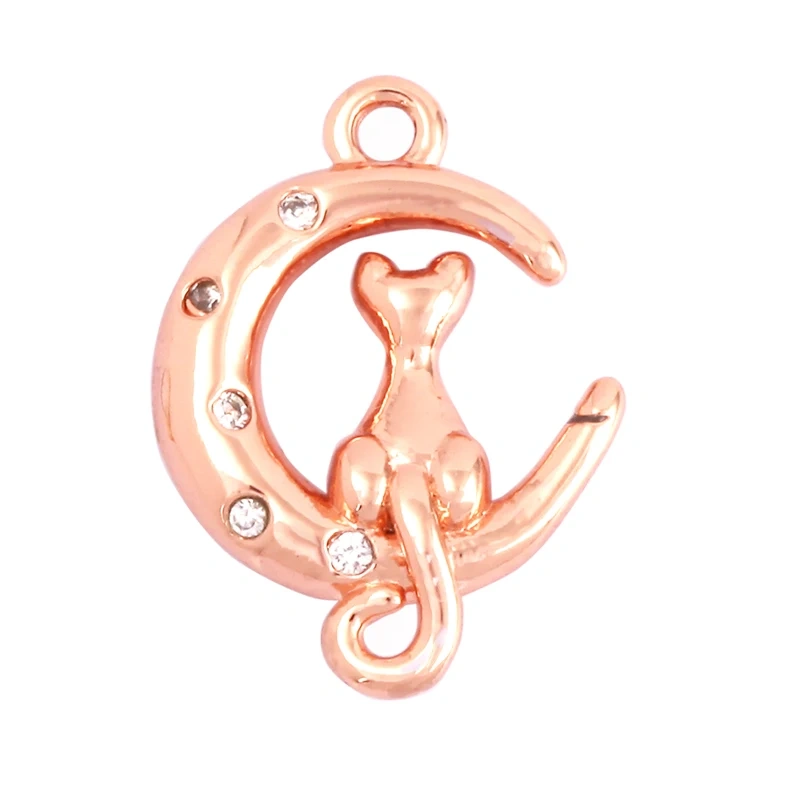 Unique Fine Animal Pet Dog Moon cat Owl Fox Sheep Goat Charm Pendant,Cute 18K Gold Necklace Bracelet for Jewelry Supplies N31