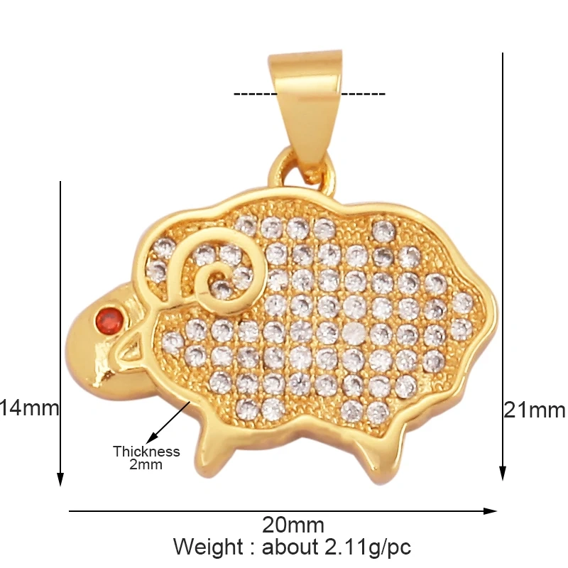 Unique Fine Animal Pet Dog Moon cat Owl Fox Sheep Goat Charm Pendant,Cute 18K Gold Necklace Bracelet for Jewelry Supplies N31