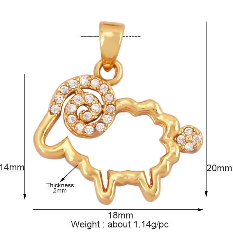 Unique Fine Animal Pet Dog Moon cat Owl Fox Sheep Goat Charm Pendant,Cute 18K Gold Necklace Bracelet for Jewelry Supplies N31