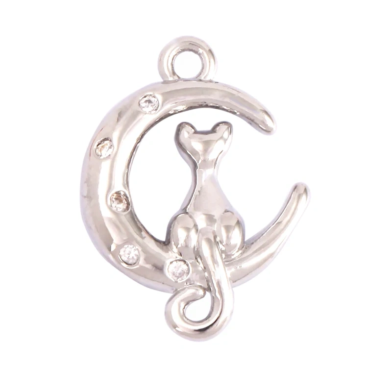 Unique Fine Animal Pet Dog Moon cat Owl Fox Sheep Goat Charm Pendant,Cute 18K Gold Necklace Bracelet for Jewelry Supplies N31