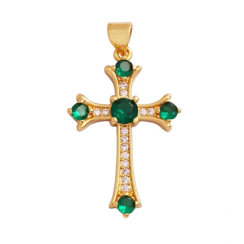 Religious Style Cross Charm Pendant,18K Gold Plated Inlaid Colorful  Zirconia Jewelry Necklace Bracelet Accessories Supplies M41