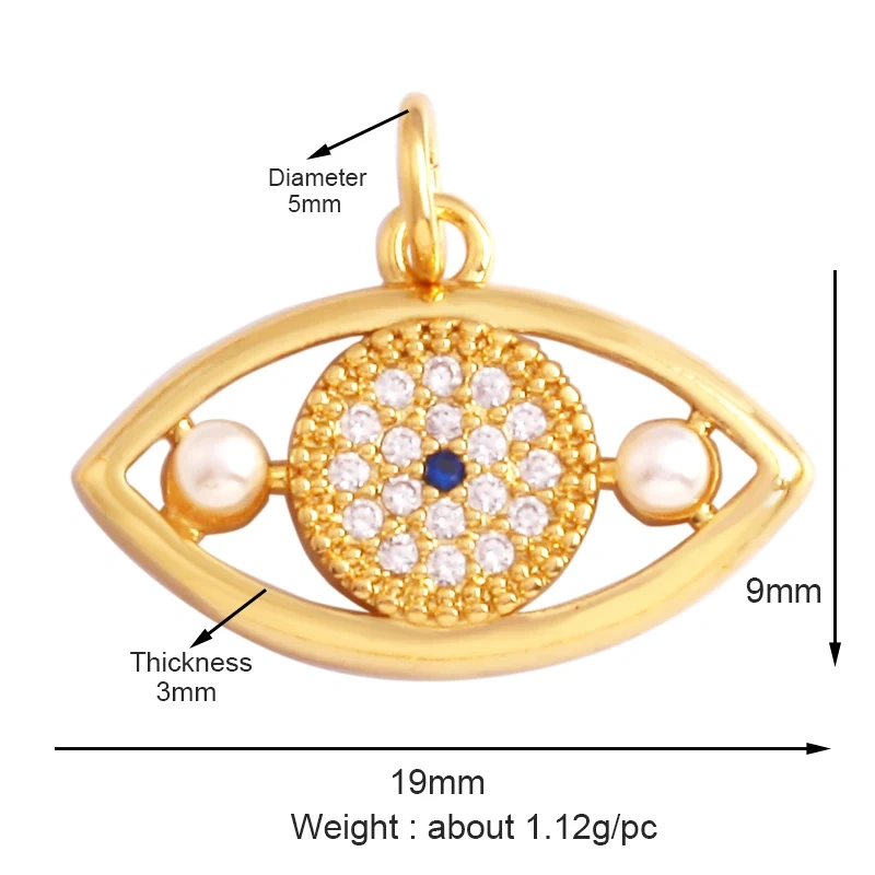 Evil Eye Hand 18K Gold Plated Cubic Zirconia CZ Paved Religious Charm Pendant,Jewelry Necklace Bracelet Accessories Supplies M66