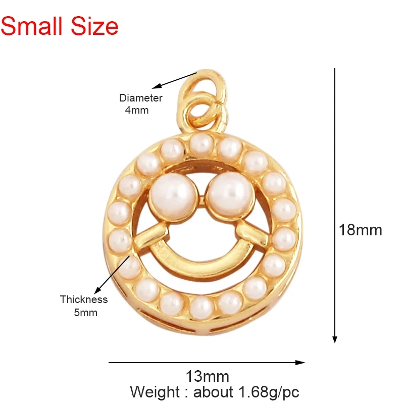 Cross Smiling Face Heart Flower Pearl CZ Zircon 18K Gold Charm Pendant,Bracelet Necklace Attachment Jewelry Findings Supply L36