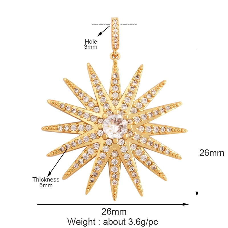 Trendy Star Moon Sun Charm Focal Pendant,18K Gold Plated Zircon Necklace Bracelet For Handmade Jewelry Findings Supplies K47