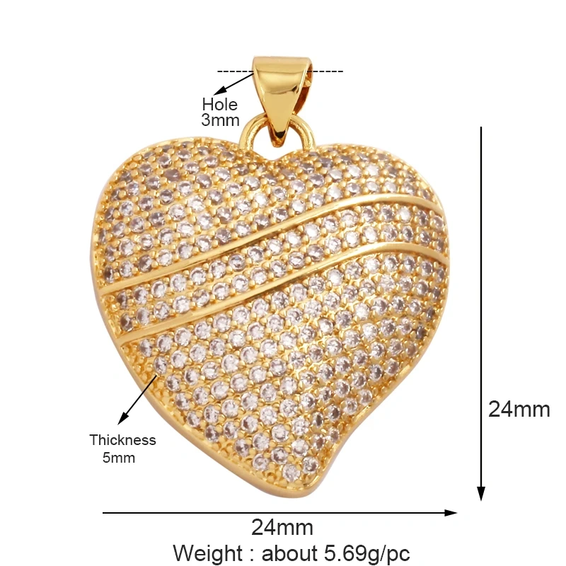 Fashion Love Heart Zircon Focal Charm Pendant,Twin Two Hole 18K Gold Plated, Necklace Bracelet Jewelry Accessories Supply M07