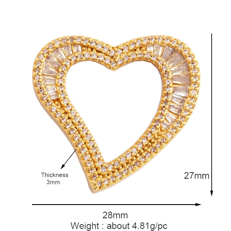Fashion Love Heart Zircon Focal Charm Pendant,Twin Two Hole 18K Gold Plated, Necklace Bracelet Jewelry Accessories Supply M07