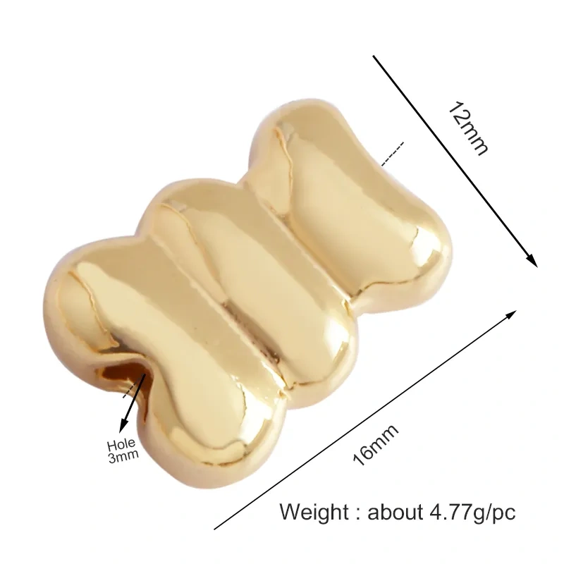 Cute Bear Animal 18K Gold Plated Brass Space Beads,Micro Pave Cubic Zirconia for Men Bracelet Necklace Charm Jewelry Supply M64