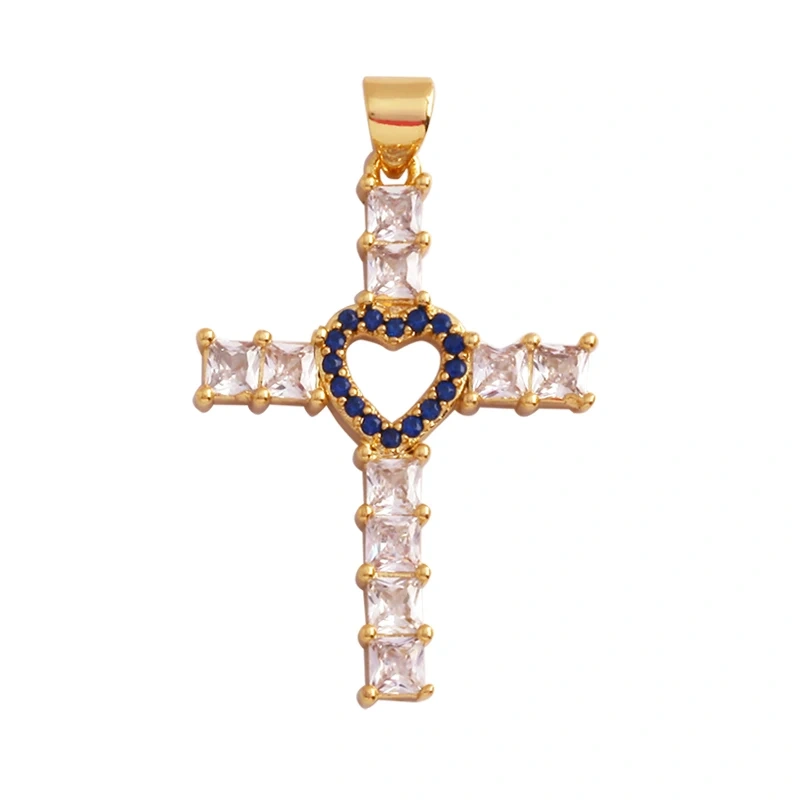 Religious Style Cross Charm Pendant,18K Gold Plated Inlaid Colorful  Zirconia Jewelry Necklace Bracelet Accessories Supplies M41