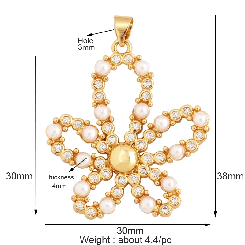 Cross Smiling Face Heart Flower Pearl CZ Zircon 18K Gold Charm Pendant,Bracelet Necklace Attachment Jewelry Findings Supply L36