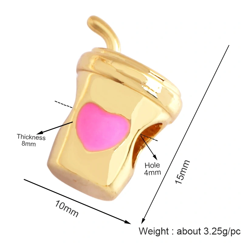 Newest Colourful Enamel Teacup Coffee Cup Bead,Love Heart 18K Gold Plated Bracelet Necklace Components Accessories Supplies P07