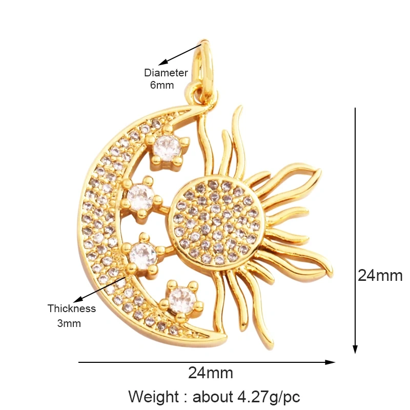 Trendy Star Moon Sun Charm Focal Pendant,18K Gold Plated Zircon Necklace Bracelet For Handmade Jewelry Findings Supplies K47