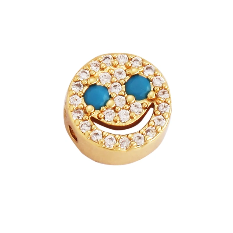 Elk Christmas Trees Happy Face Zircon Bead,18K Gold Brass Colourful DIY Bracelet Components Accessories Wholesale Supplies M64