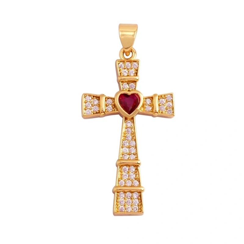Religious Style Cross Charm Pendant,18K Gold Plated Inlaid Colorful  Zirconia Jewelry Necklace Bracelet Accessories Supplies M41