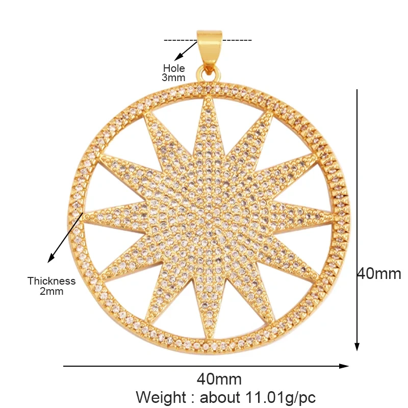 Trendy Star Moon Sun Charm Focal Pendant,18K Gold Plated Zircon Necklace Bracelet For Handmade Jewelry Findings Supplies K47