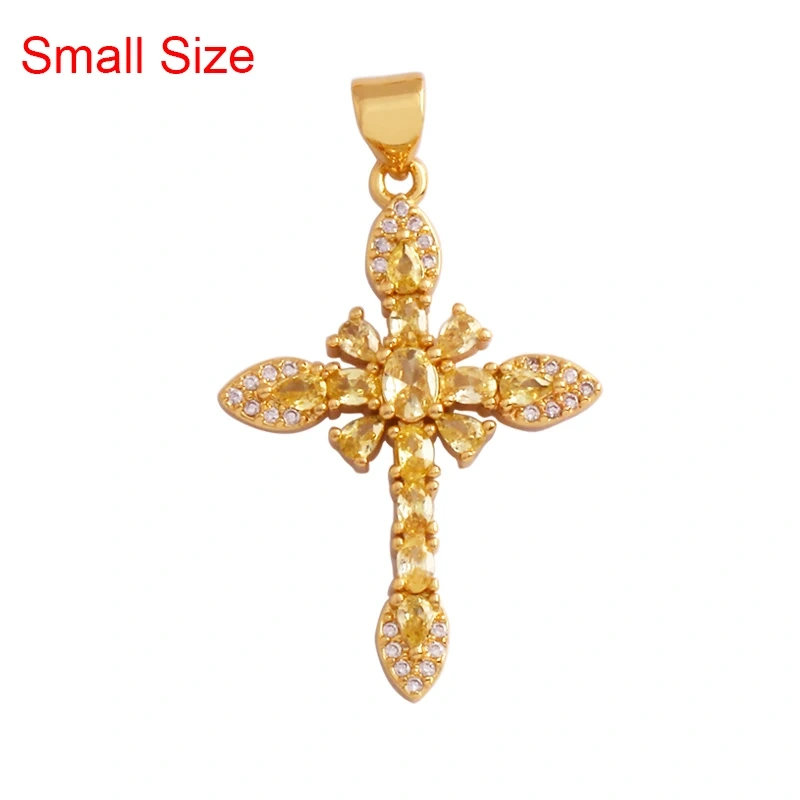 Religious Style Cross Charm Pendant,18K Gold Plated Inlaid Colorful  Zirconia Jewelry Necklace Bracelet Accessories Supplies M41