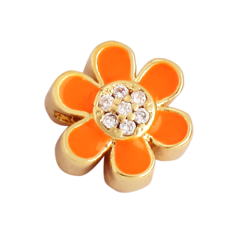 Peace Sign Happy Face Flowers Enamel Bead,10mm Gold Brass Colourful DIY Bracelet Components Accessories Wholesale Supplies M88