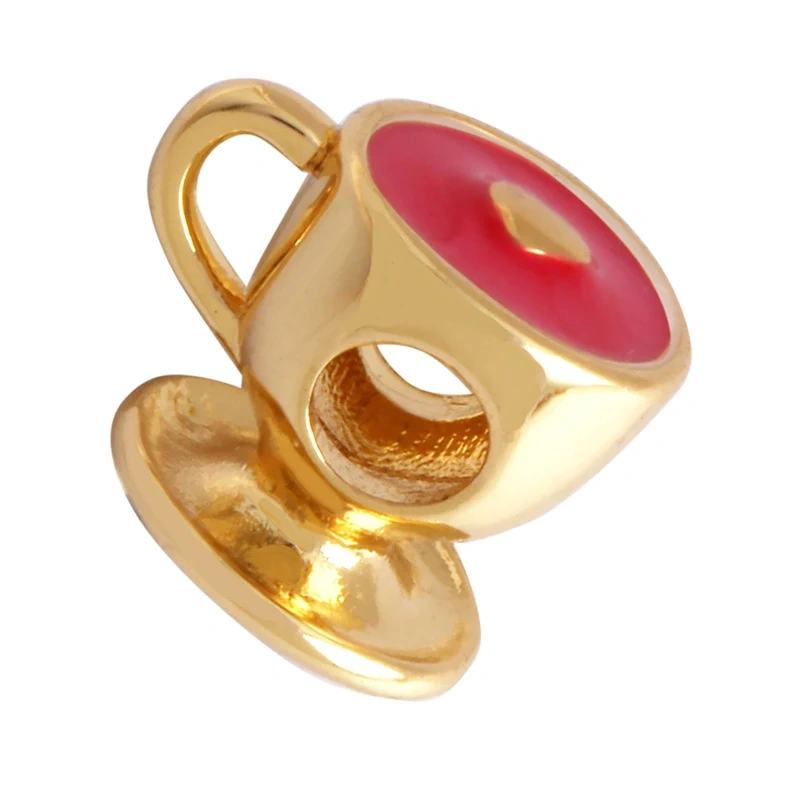 Newest Colourful Enamel Teacup Coffee Cup Bead,Love Heart 18K Gold Plated Bracelet Necklace Components Accessories Supplies P07