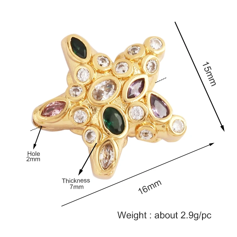 Mix Style Heart Star Eye Geometry 18K Gold Plated Brass Space Bead,Colorful Zircon Bracelet Necklace Charm Jewelry Supplies M64