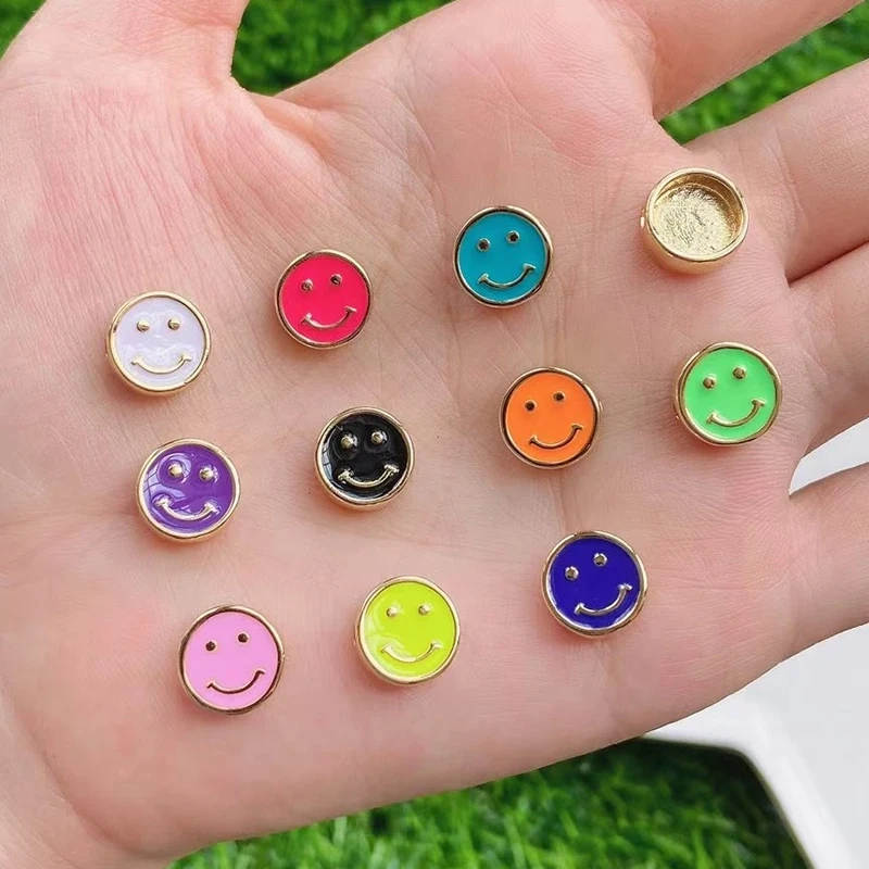 Enamel Happy  Face Heart Star Bead,10mm Gold Brass Colourful DIY Bracelet Components Accessories Wholesale Supplies M88