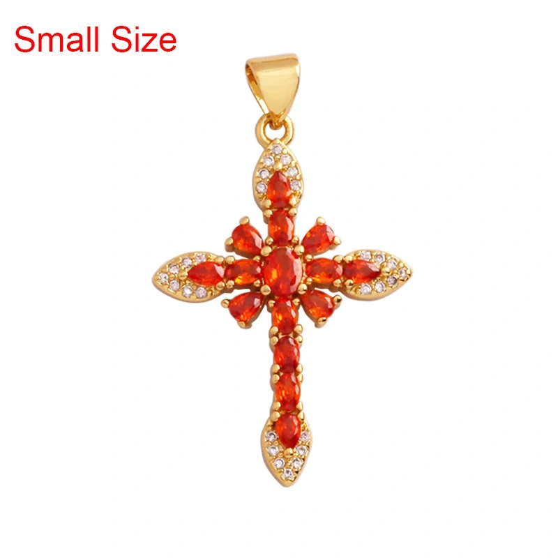 Religious Style Cross Charm Pendant,18K Gold Plated Inlaid Colorful  Zirconia Jewelry Necklace Bracelet Accessories Supplies M41