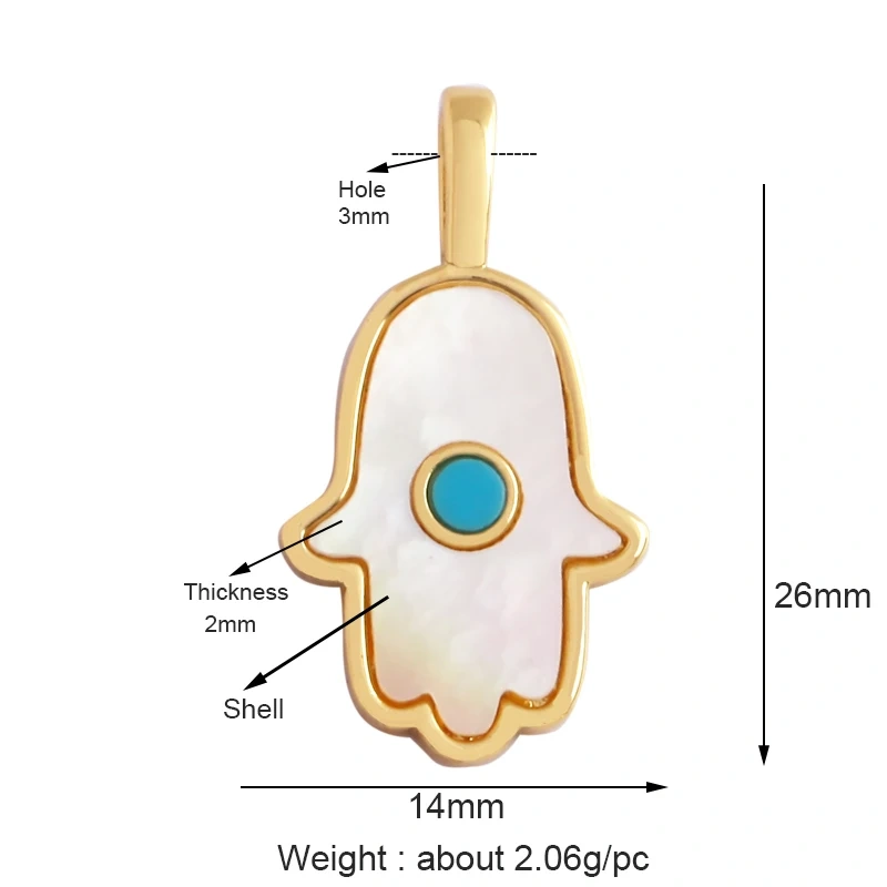 Evil Eye Hand 18K Gold Plated Cubic Zirconia CZ Paved Religious Charm Pendant,Jewelry Necklace Bracelet Accessories Supplies M66