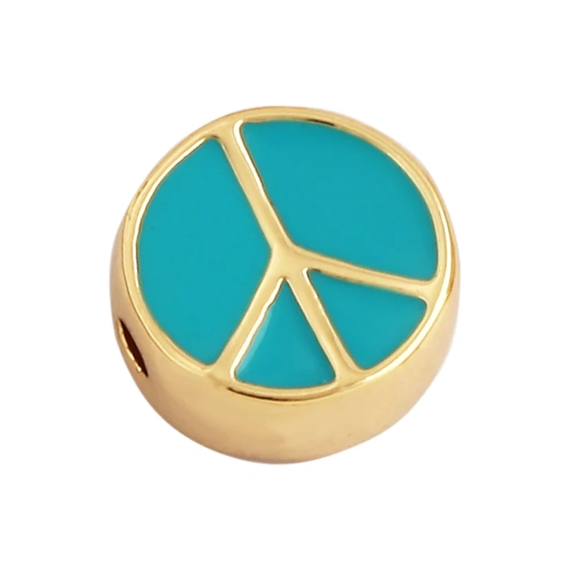 Peace Sign Happy Face Flowers Enamel Bead,10mm Gold Brass Colourful DIY Bracelet Components Accessories Wholesale Supplies