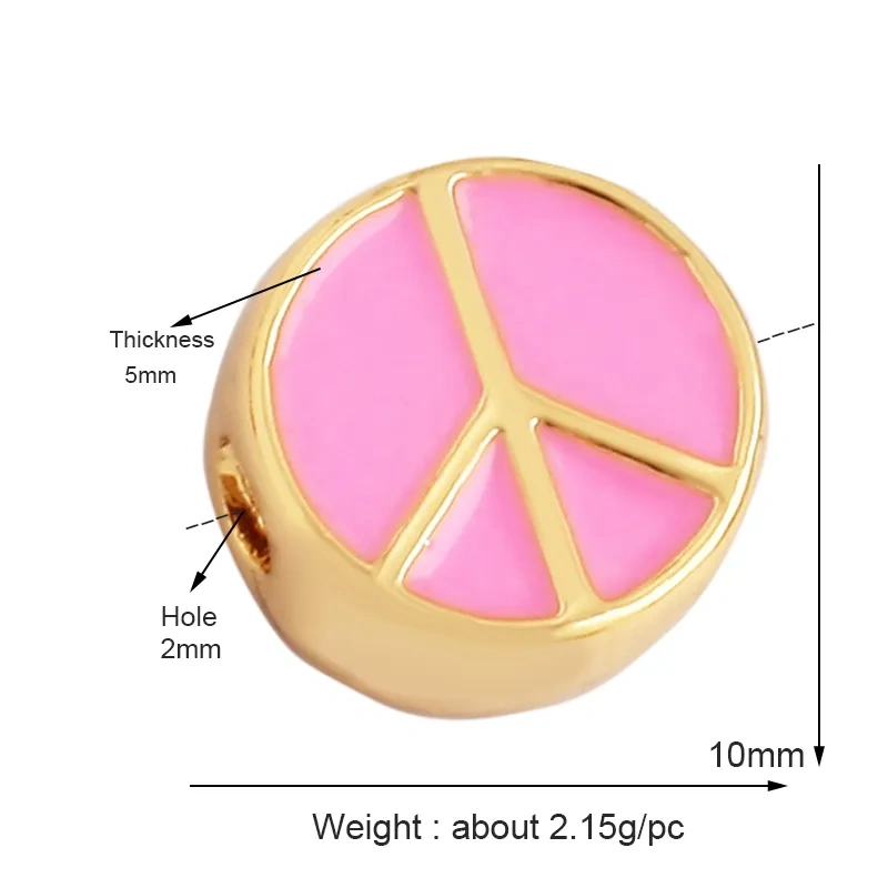 Peace Sign Happy Face Flowers Enamel Bead,10mm Gold Brass Colourful DIY Bracelet Components Accessories Wholesale Supplies