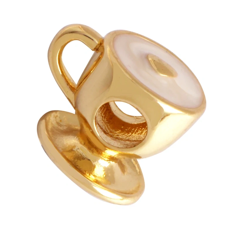 Newest Colourful Enamel Teacup Coffee Cup Bead,Love Heart 18K Gold Plated Bracelet Necklace Components Accessories Supplies P07