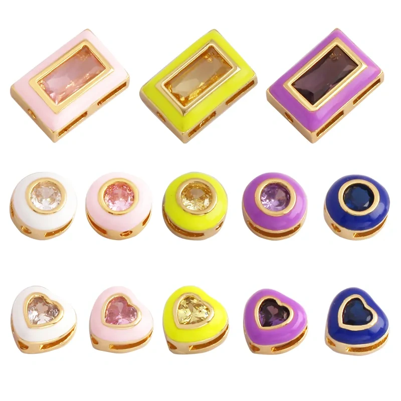 Fashion Love Heart Round Rectangle Geometry Shape Colourful Enamel Spacer Beads Tube,18K Gold Plated Jewelry Making Supplies M66