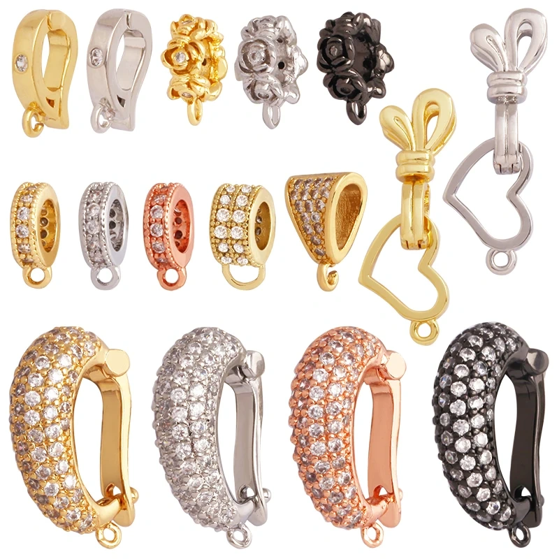 Creative Trendy Charm Pendant Holder Jewelry Findings,Geometry 18K Gold Bail Micro Pave Cubic Zirconia Accessories Supplies M69