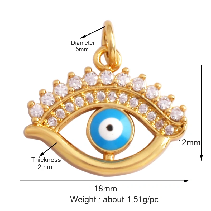 Evil Eye Hand 18K Gold Plated Cubic Zirconia CZ Paved Religious Charm Pendant,Jewelry Necklace Bracelet Accessories Supplies M66