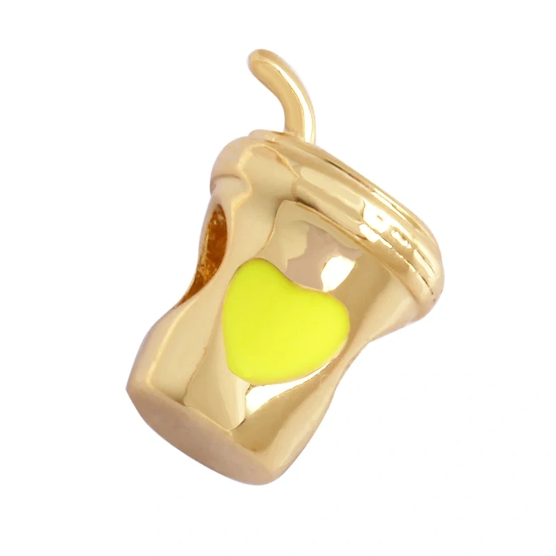 Newest Colourful Enamel Teacup Coffee Cup Bead,Love Heart 18K Gold Plated Bracelet Necklace Components Accessories Supplies P07