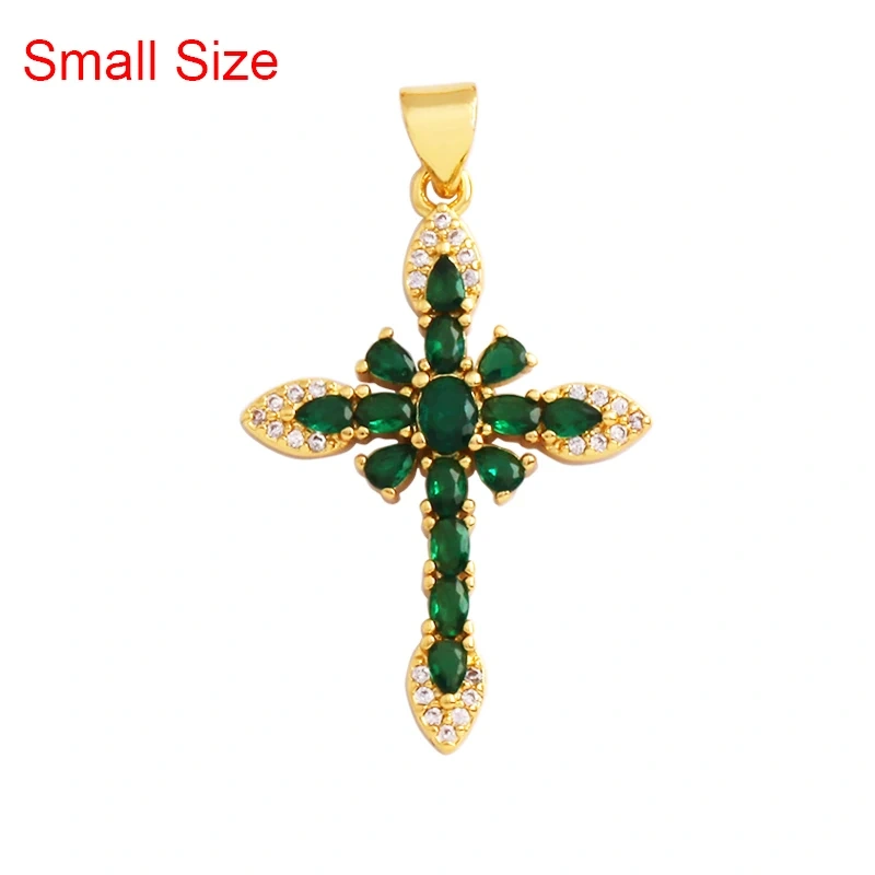Religious Style Cross Charm Pendant,18K Gold Plated Inlaid Colorful  Zirconia Jewelry Necklace Bracelet Accessories Supplies M41