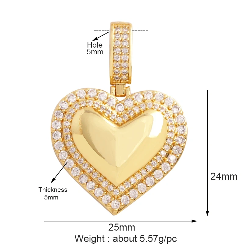 Fashion Love Heart Zircon Focal Charm Pendant,Twin Two Hole 18K Gold Plated, Necklace Bracelet Jewelry Accessories Supply M07