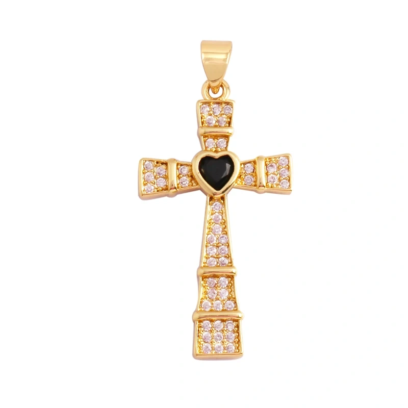 Religious Style Cross Charm Pendant,18K Gold Plated Inlaid Colorful  Zirconia Jewelry Necklace Bracelet Accessories Supplies M41