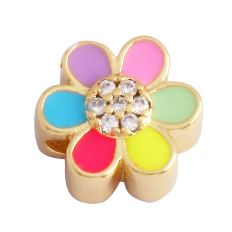Peace Sign Happy Face Flowers Enamel Bead,10mm Gold Brass Colourful DIY Bracelet Components Accessories Wholesale Supplies M88