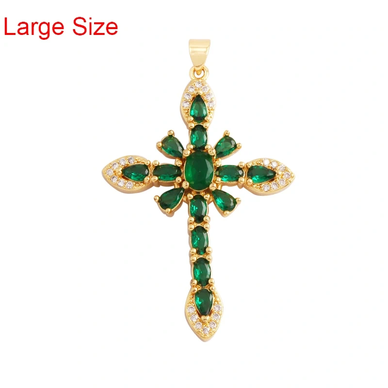 Religious Style Cross Charm Pendant,18K Gold Plated Inlaid Colorful  Zirconia Jewelry Necklace Bracelet Accessories Supplies M41