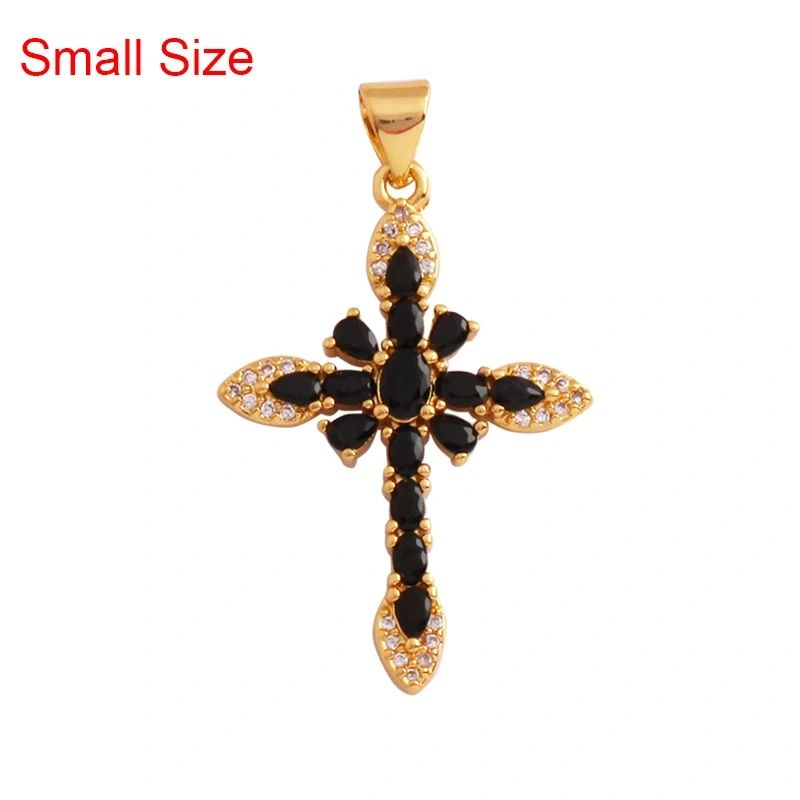 Religious Style Cross Charm Pendant,18K Gold Plated Inlaid Colorful  Zirconia Jewelry Necklace Bracelet Accessories Supplies M41