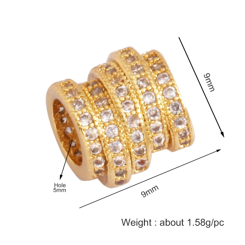 Mix Style Heart Star Eye Geometry 18K Gold Plated Brass Space Bead,Colorful Zircon Bracelet Necklace Charm Jewelry Supplies M64