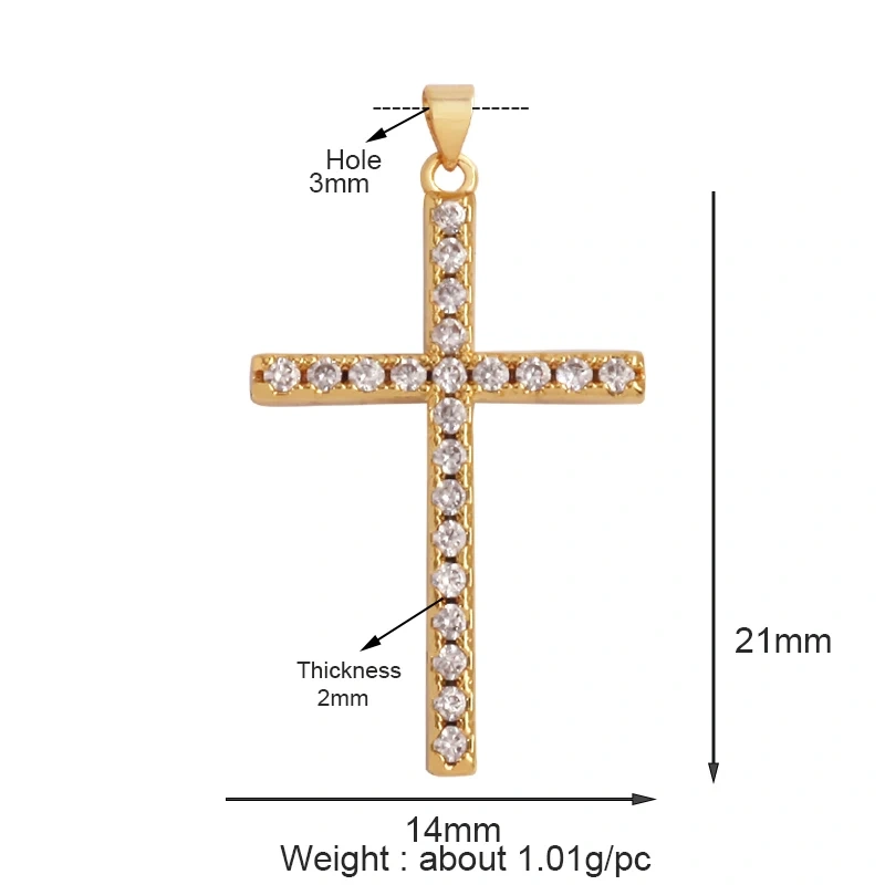 Religious Style Cross Charm Pendant,18K Gold Plated Inlaid Colorful  Zirconia Jewelry Necklace Bracelet Accessories Supplies M41