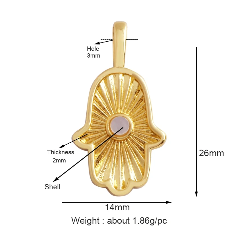 Evil Eye Hand 18K Gold Plated Cubic Zirconia CZ Paved Religious Charm Pendant,Jewelry Necklace Bracelet Accessories Supplies M66