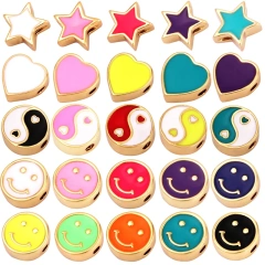 Enamel Happy  Face Heart Star Bead,10mm Gold Brass Colourful DIY Bracelet Components Accessories Wholesale Supplies M88