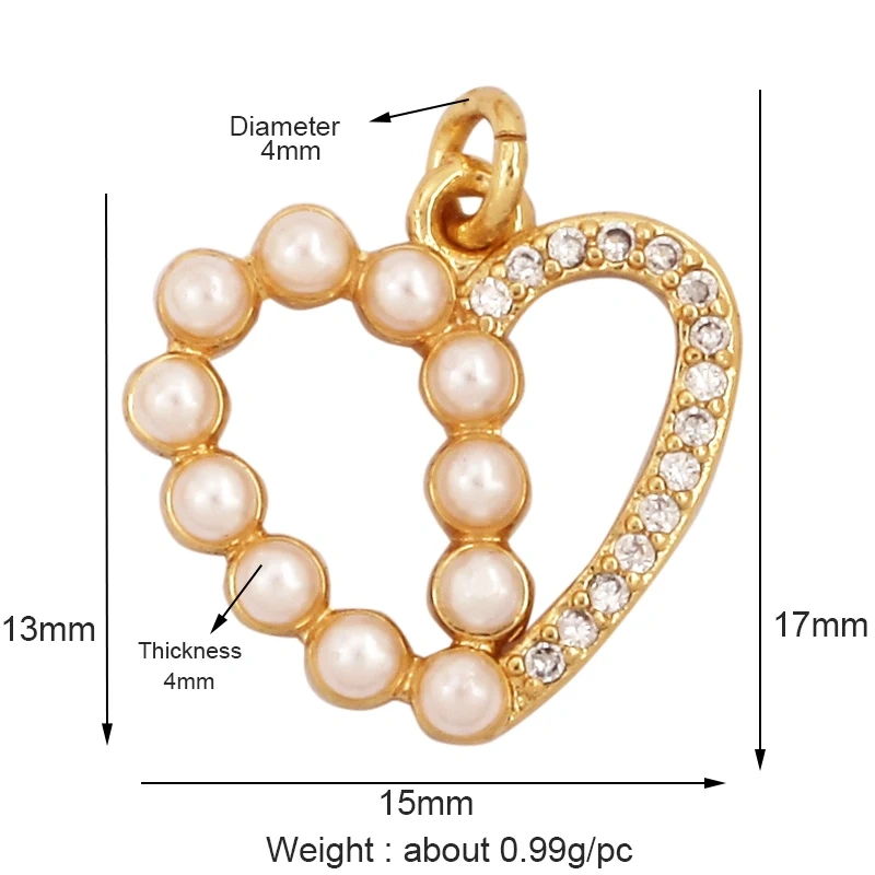 Cross Smiling Face Heart Flower Pearl CZ Zircon 18K Gold Charm Pendant,Bracelet Necklace Attachment Jewelry Findings Supply L36