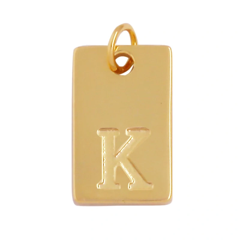 Simpleness Rectangle 18K Gold Plated Brass Initial Name A-Z Letter Charm Pendant Necklace,Fashion Jewelry Findings Supplies K58